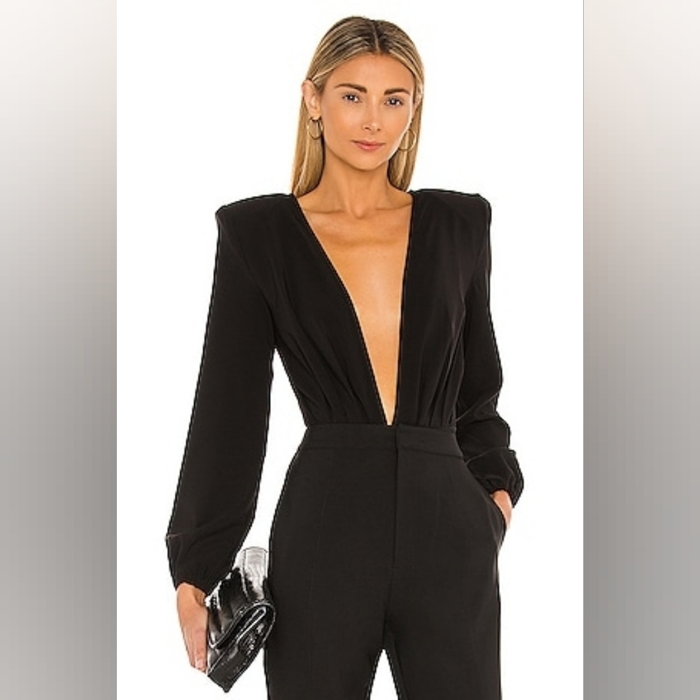 Revolve Michael Costello Black Plunge Bodysuit S NWOT Goth Indie Sleaze